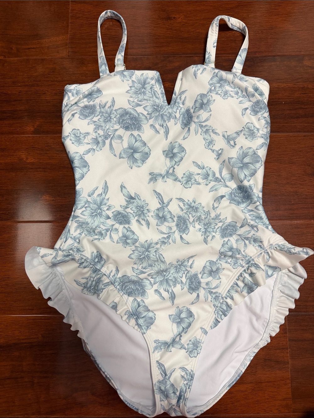 Hermoza White One-Piece Swimsuit with Blue Floral Print